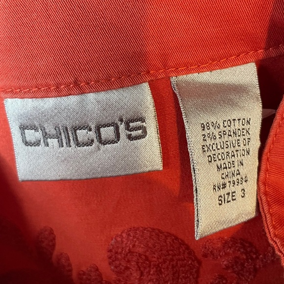 Chico’s Plus Size Denim Boho Eclectic Rhinestone Bedazzled Floral Zip Up Jacket - Picture 8 of 9